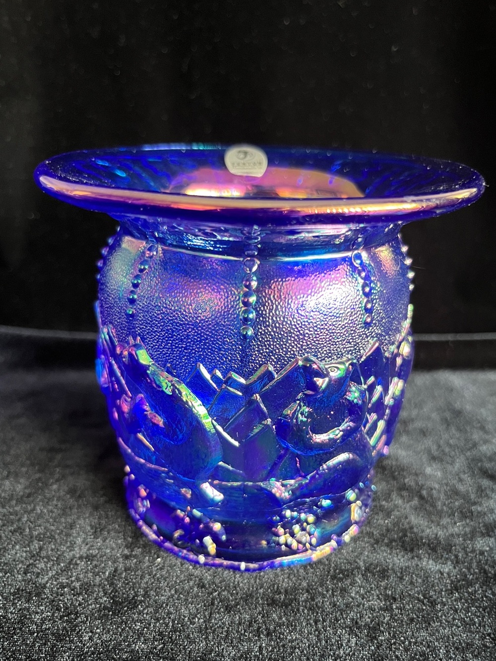 Fenton Cobalt Blue Frolicking Bears Carnival Glass Spittoon for ICGA 2004